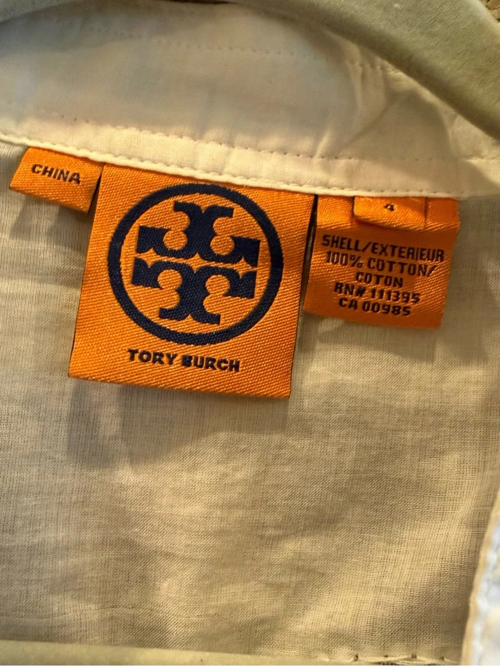 Tory Burch White Cotton Navy Floral Appliqué Embellished Tunic Blouse Size 4 - Picture 3 of 4